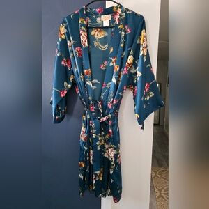 Gorgeous Dark Teal Floral  Kimono Robe